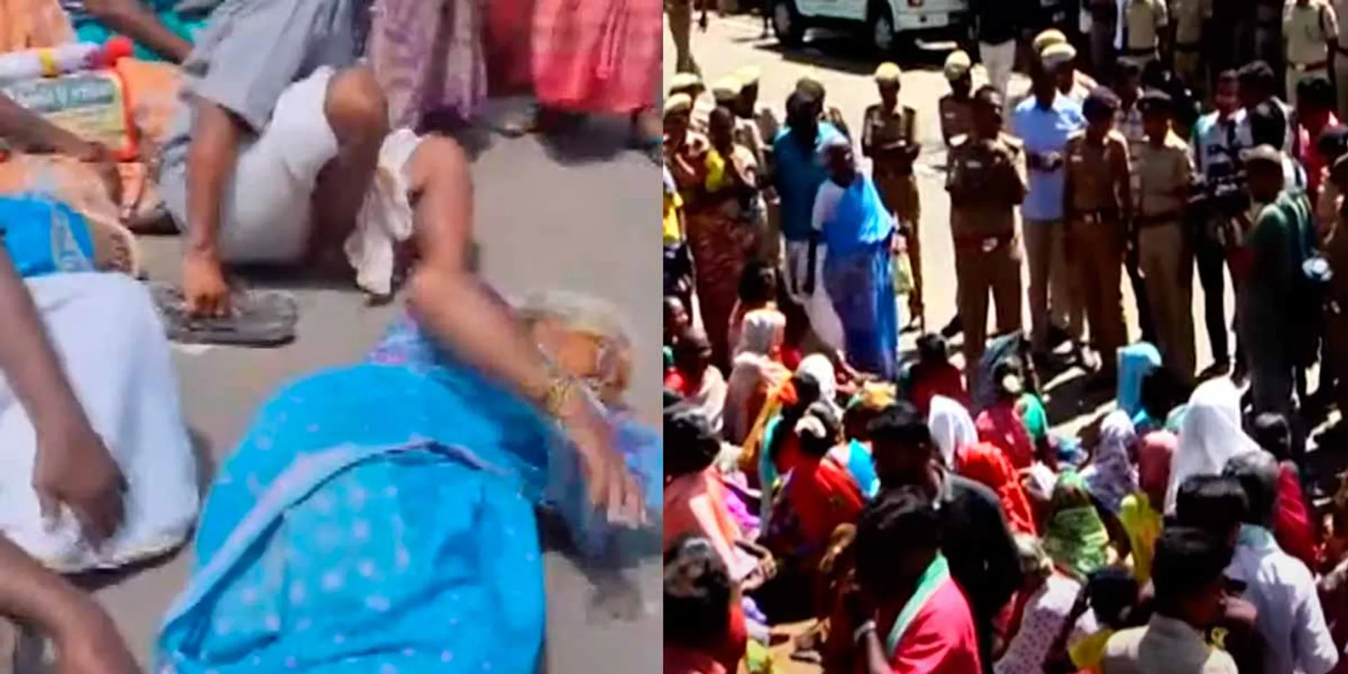Officials of the inspection team who came to Parantur; Public protest by lying on the road; Police build up