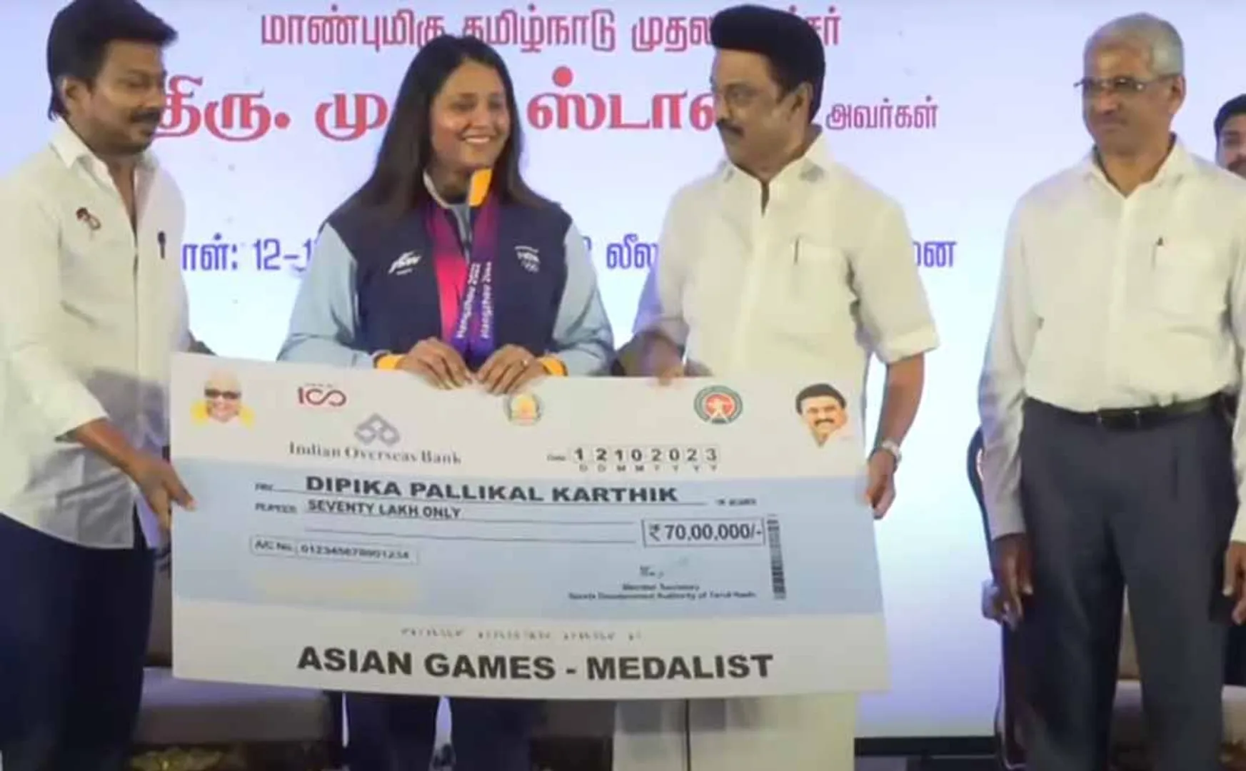 Incentives for Tamil Nadu players who won medals in the Asian Games