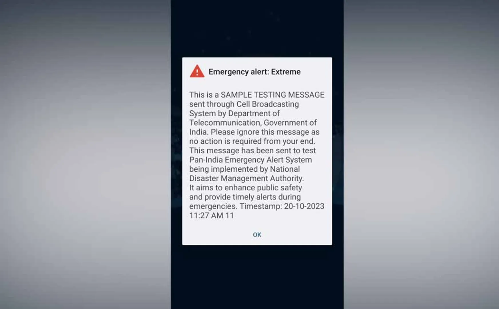 'Cell Broadcast Alert' - Start of test run