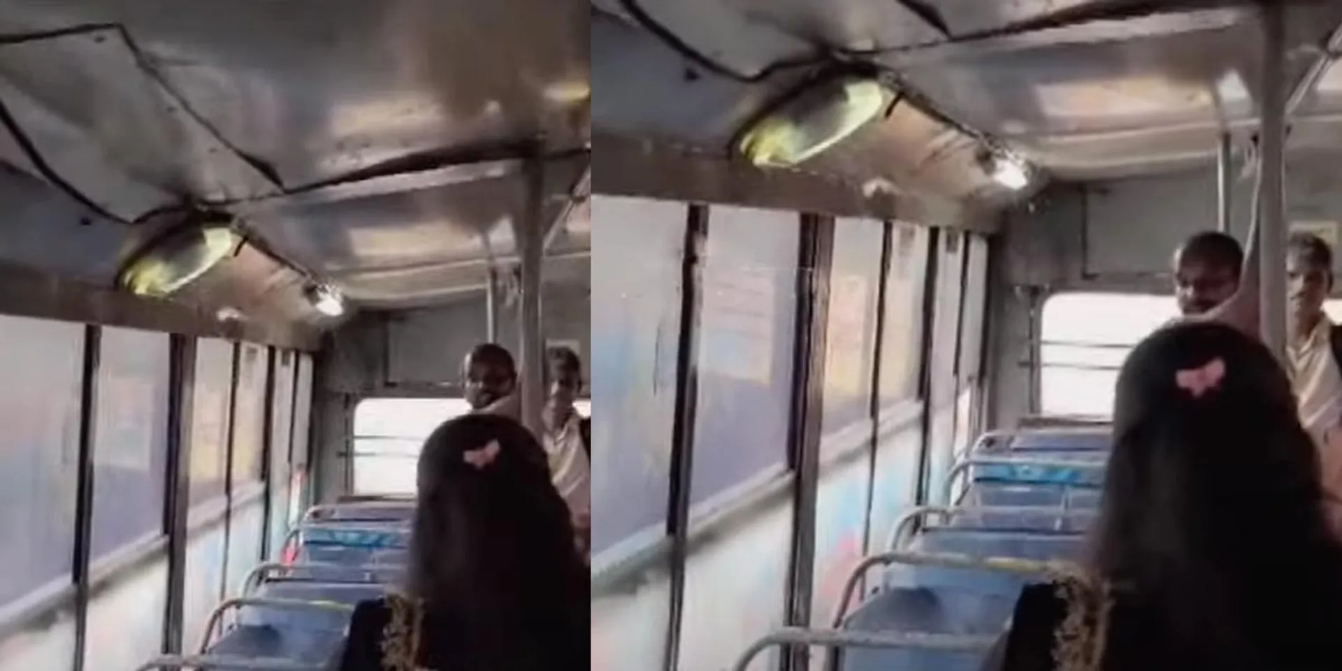 Torrential rain inside the bus; 17E which stopped passengers