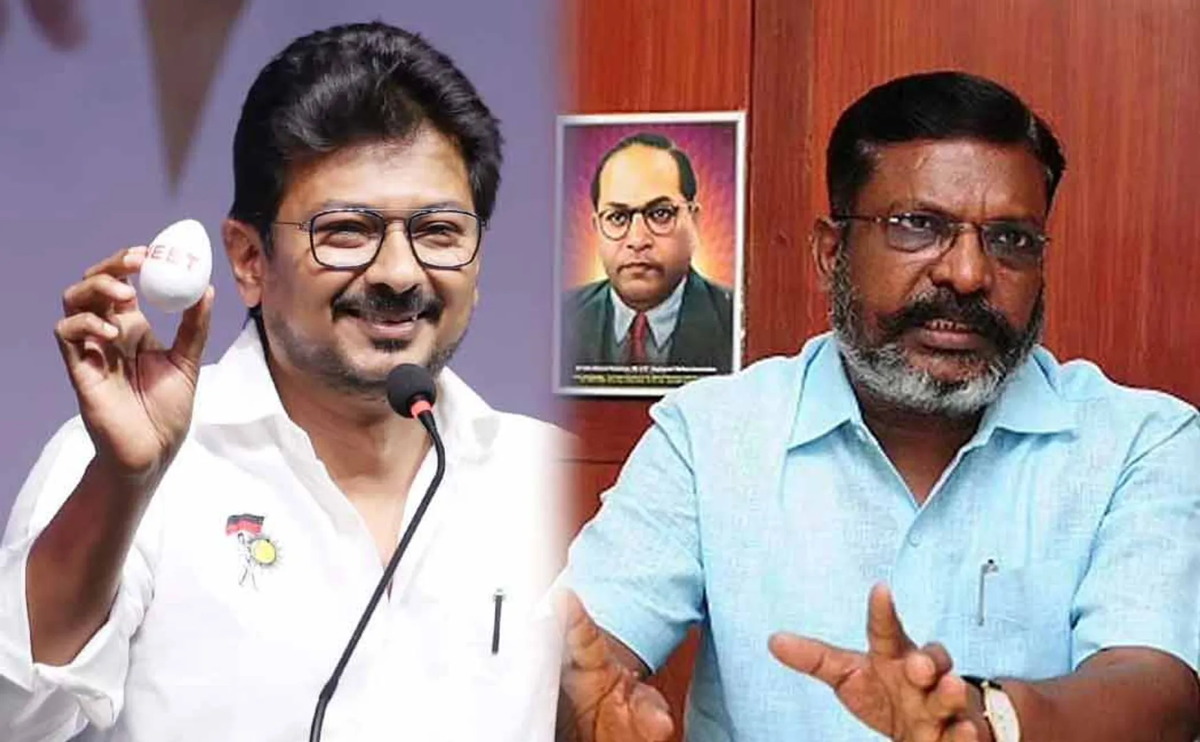 Minister Udayanidhi Stalin receiving the signature from Thirumavalavan