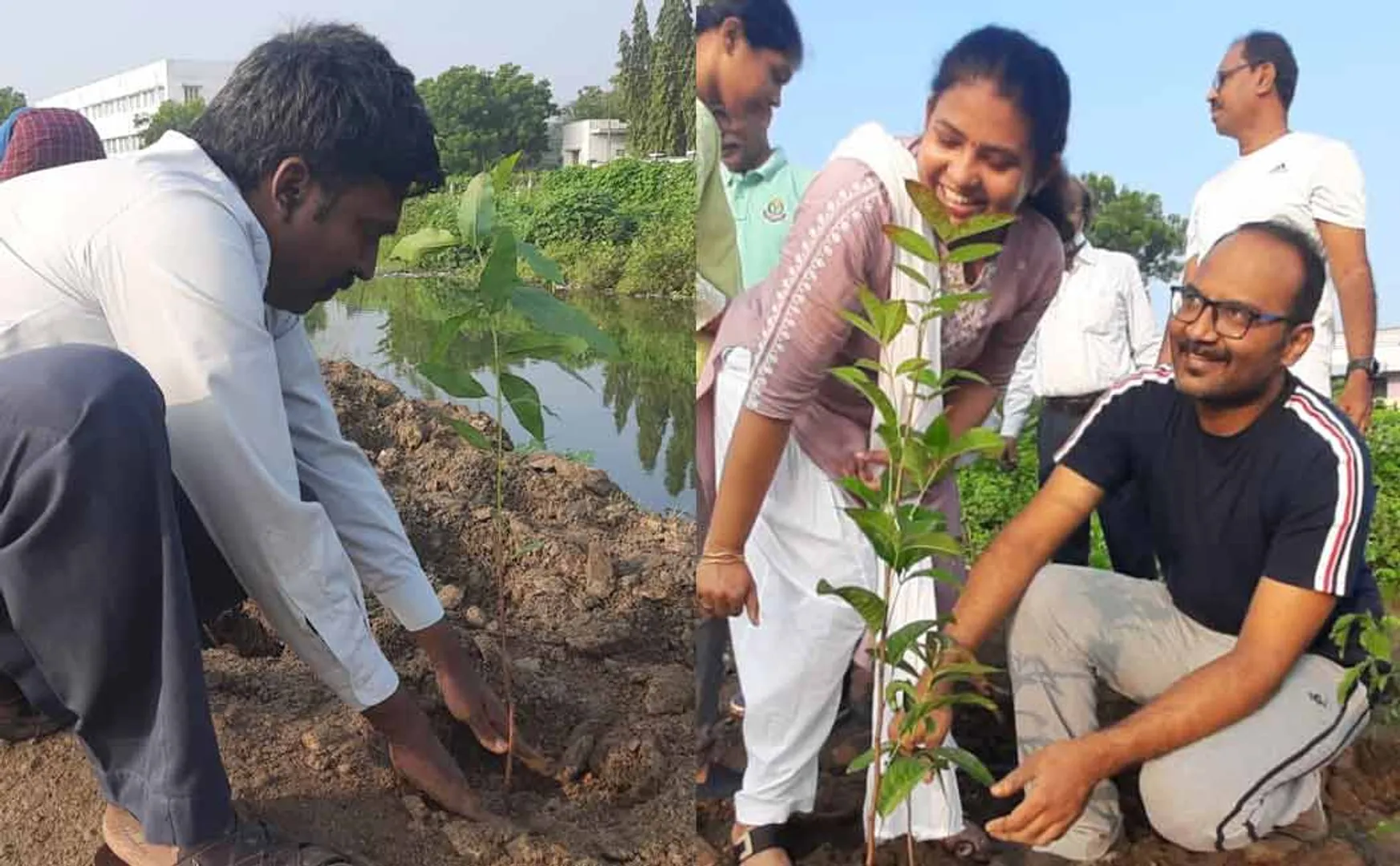 Doctors planting saplings in the Miyawaki method