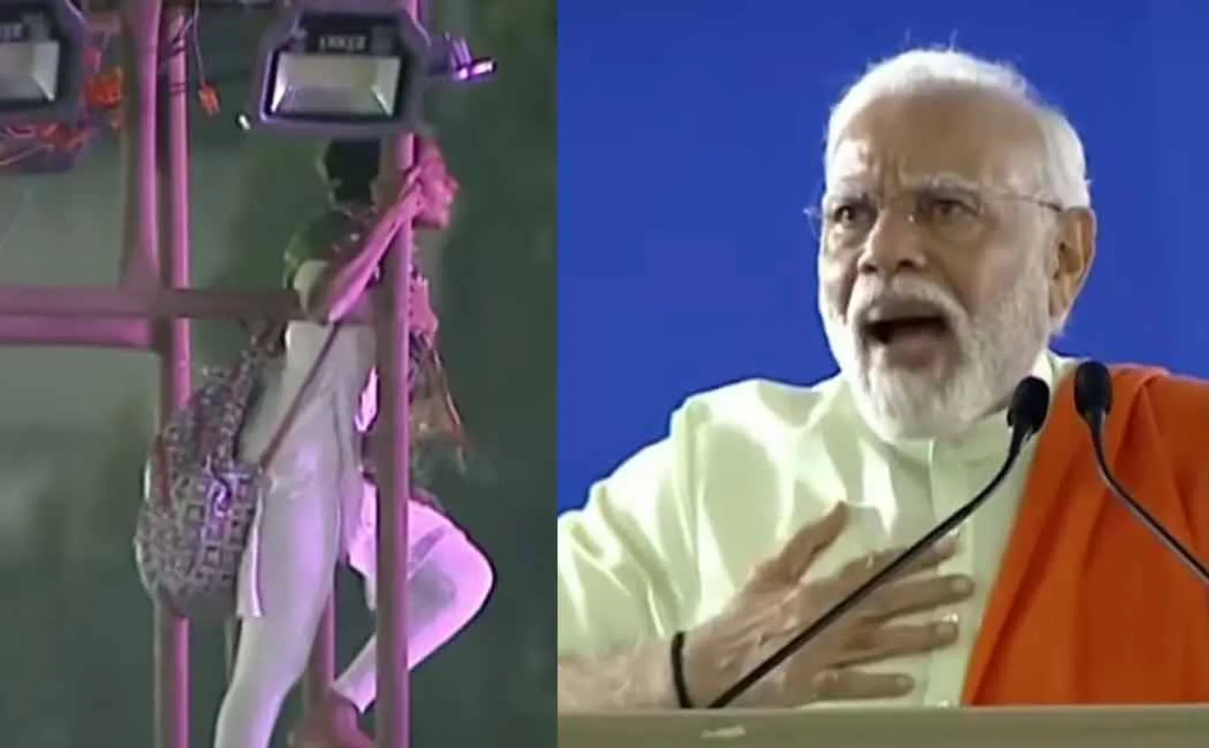 girl who climbed tower and threatened PM general meeting rally Telangana