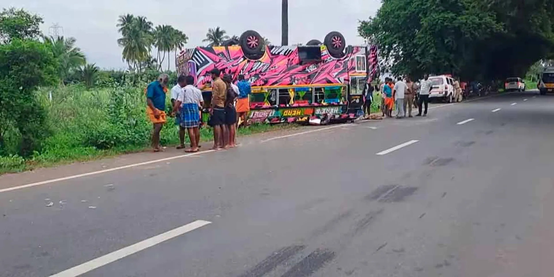 A mini bus carrying Ayyappa devotees met with an accident