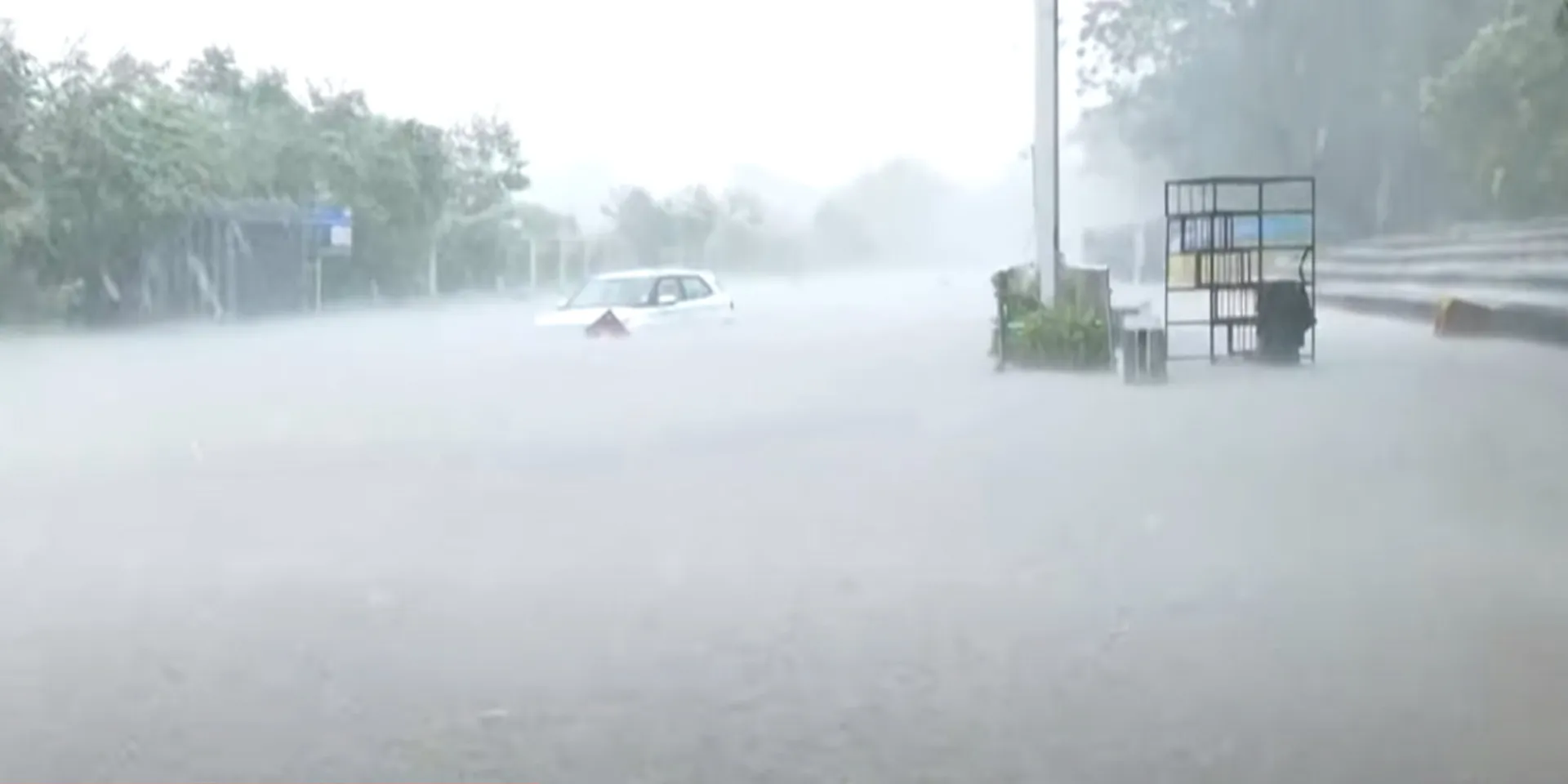  Pond Sivananda Road; A car submerged in rainwater