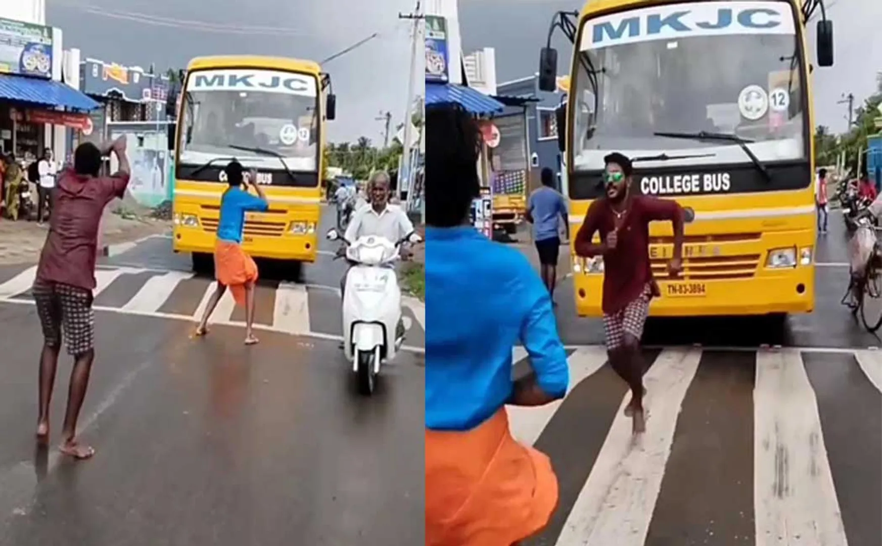 youth dance in road, blocking the Girls College bus 