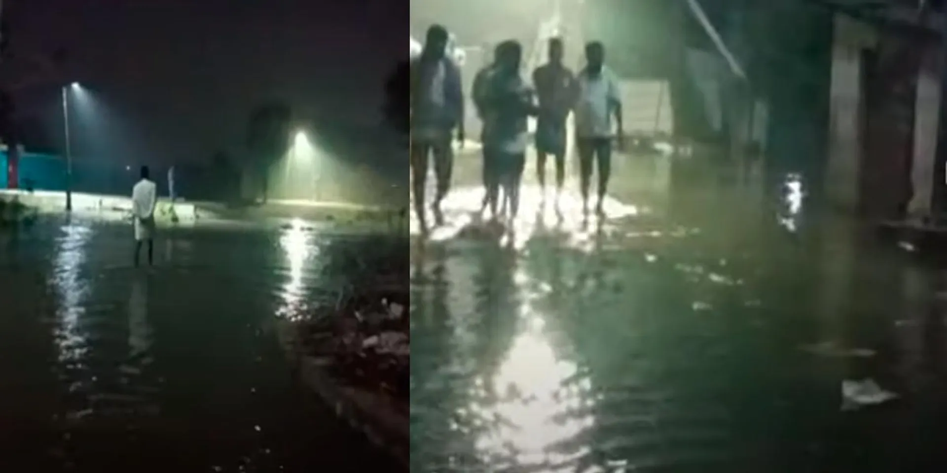  A broken lake in the early morning; Water surrounding the residences