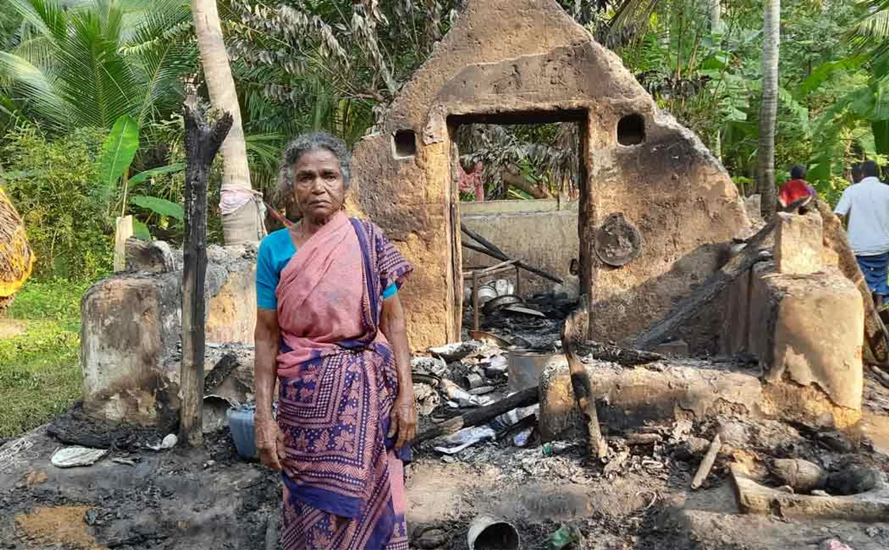 old woman tears as all the jewelry and textbooks granddaughter were burnt