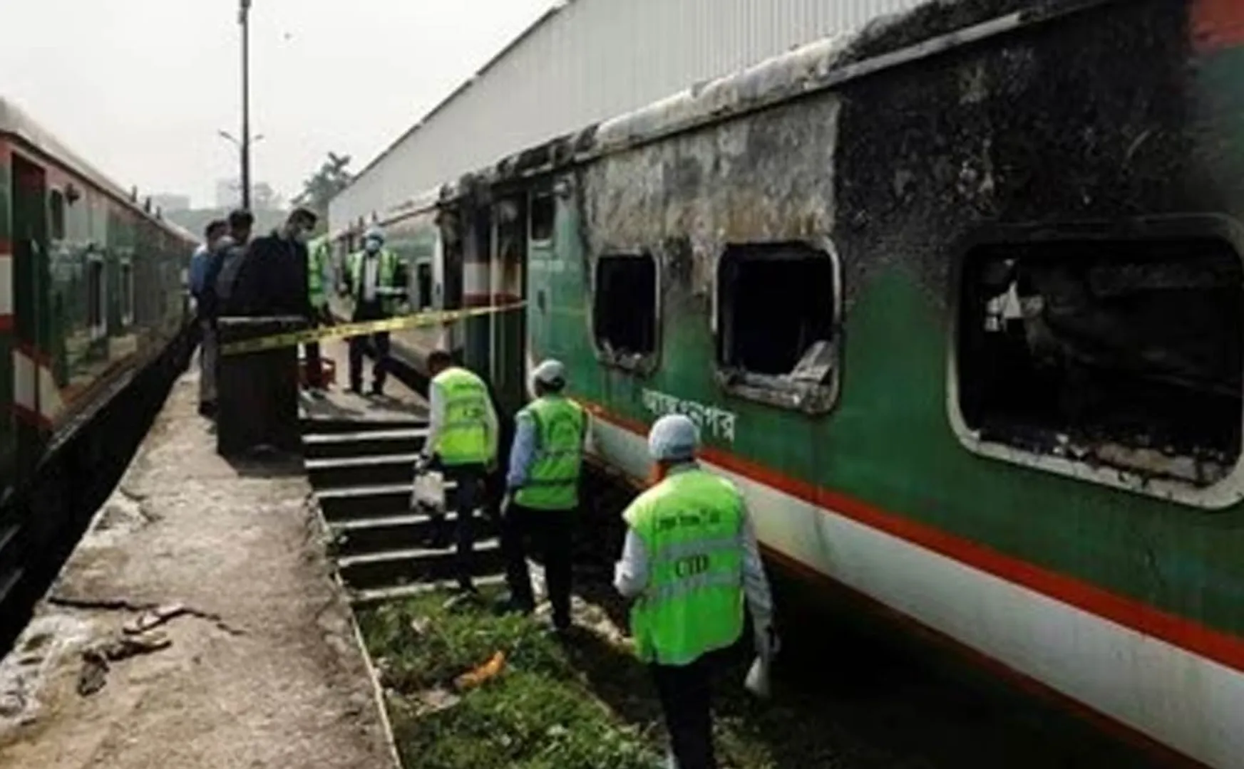 Setting fire to a train; 4 people were lost their lives in bangladesh