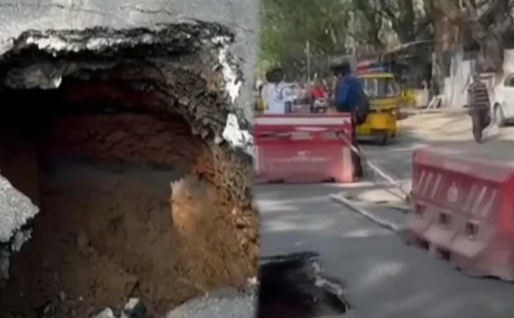   sudden pothole in the road in Korattur 