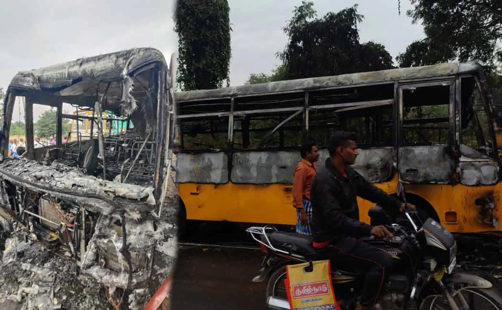school bus suddenly caught incident on the road