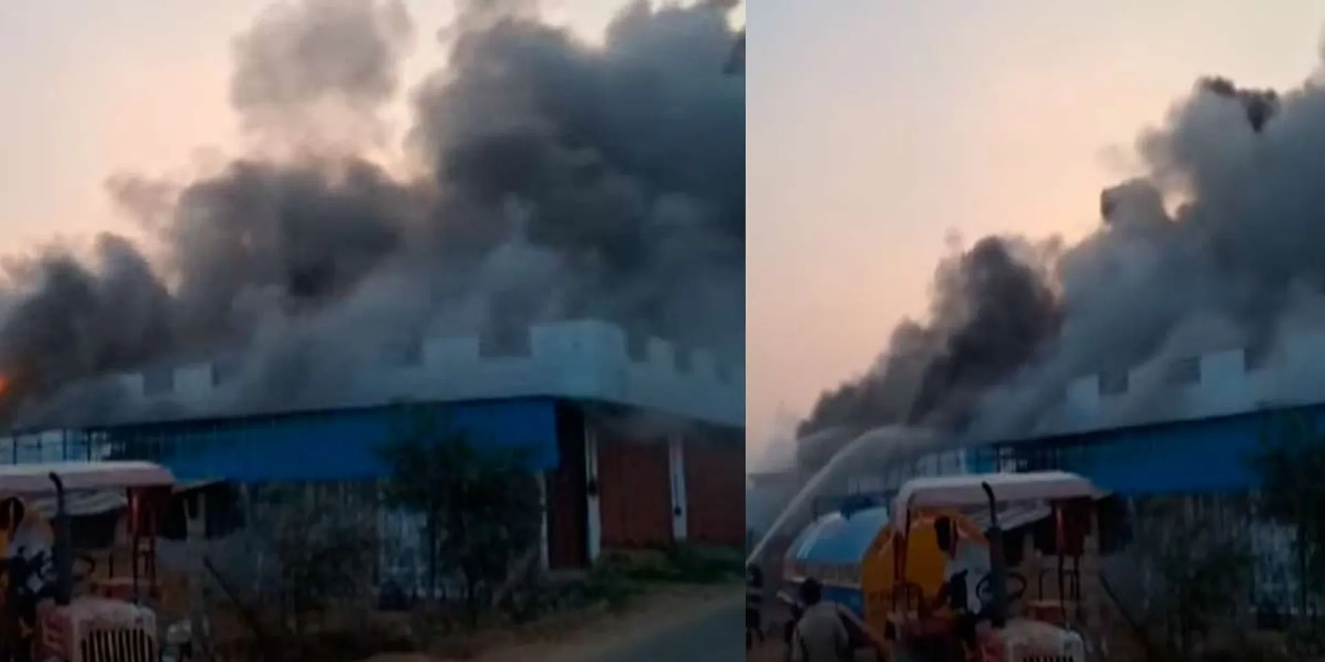 Fireworks warehouse fire; People are afraid of surrounding smoke