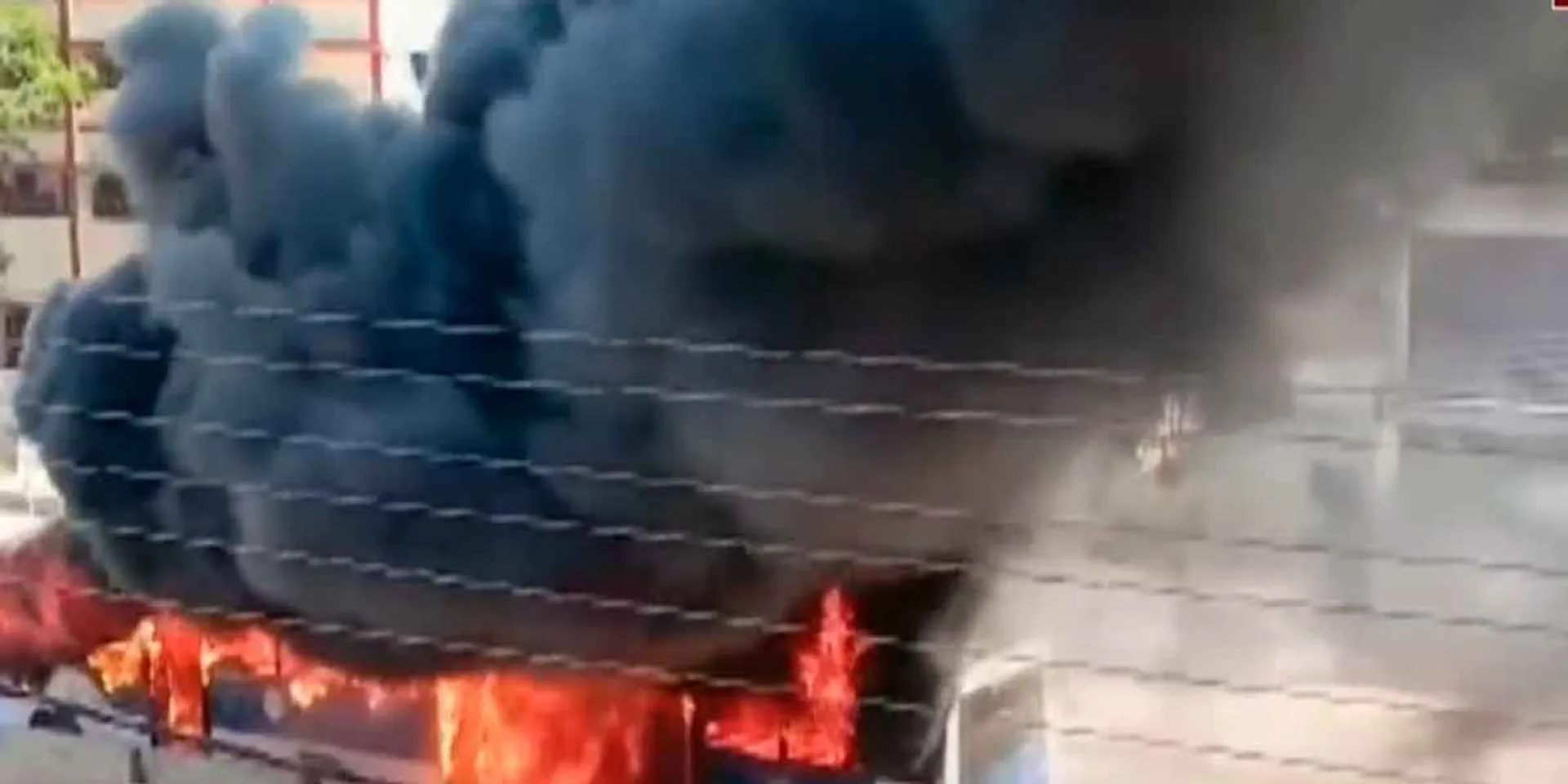 A government bus caught fire