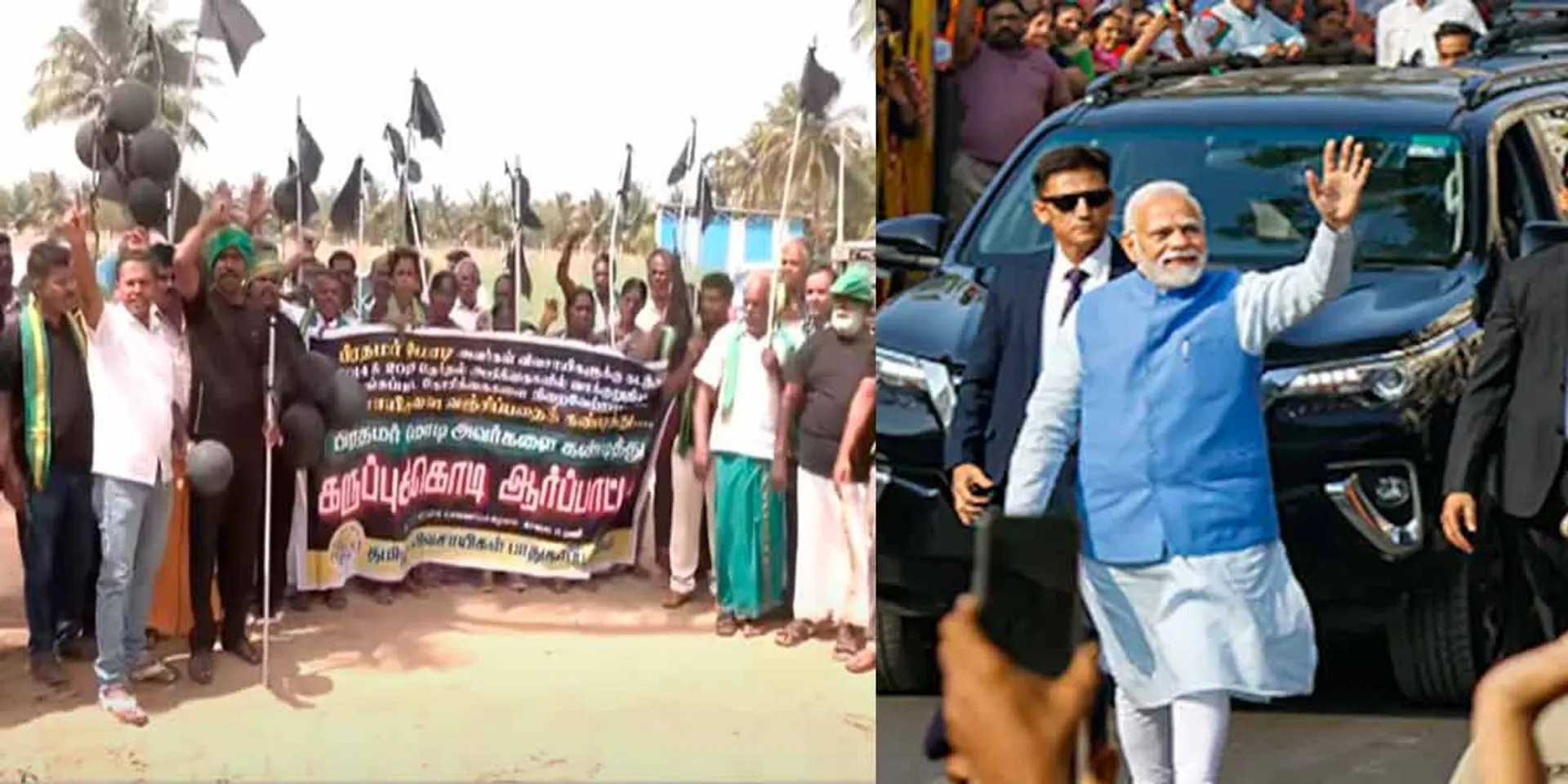 Farmers black flag against Modi visit; Police build up