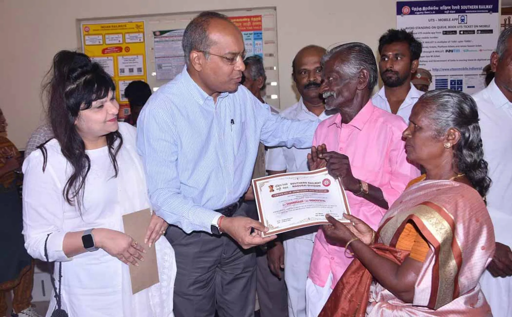 An elderly couple who acted astutely Railway officer who went home and appreciated