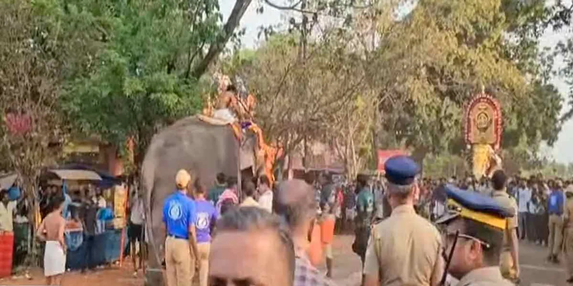 elephant Angry in temple festival; Devotees panic and run