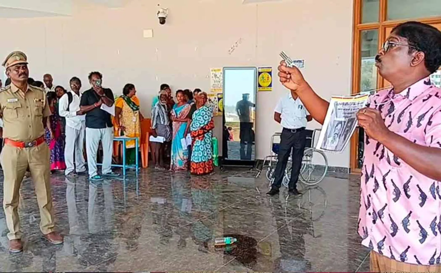  person who entered the collector's office pouring petrol caused a commotion