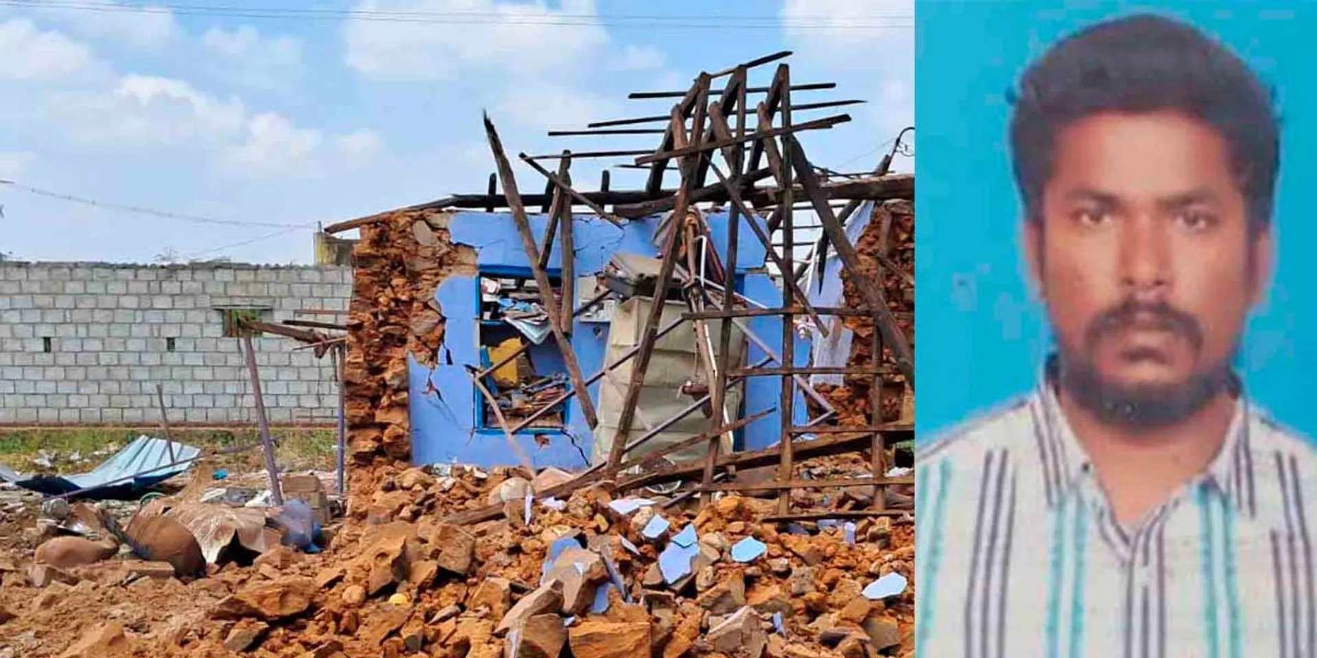 Firecrackers burst the house to the ground level; The person who made it was dismembered and lose their