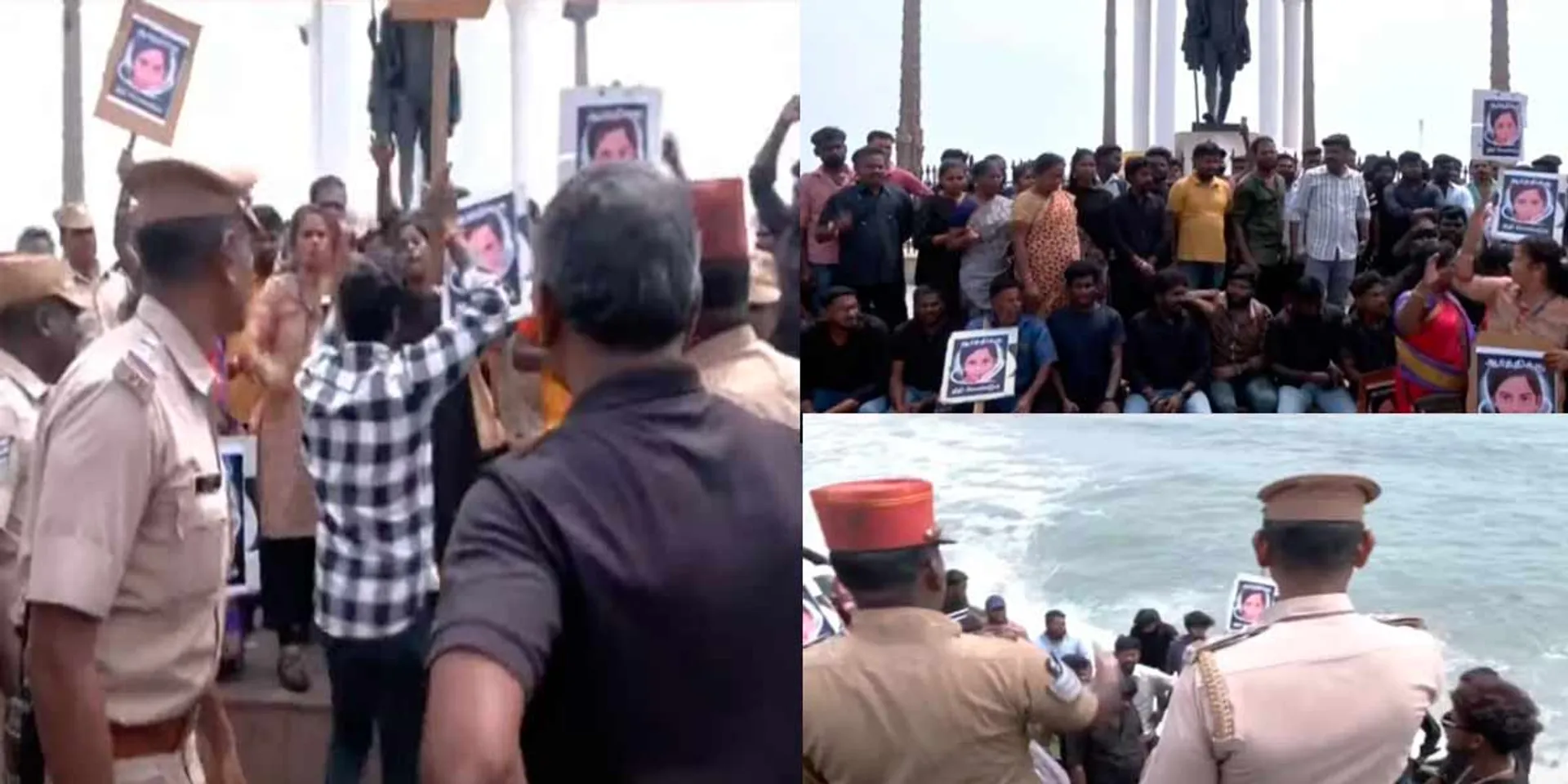 Girl  incident; In Puducherry, youths and women went into the sea and protested