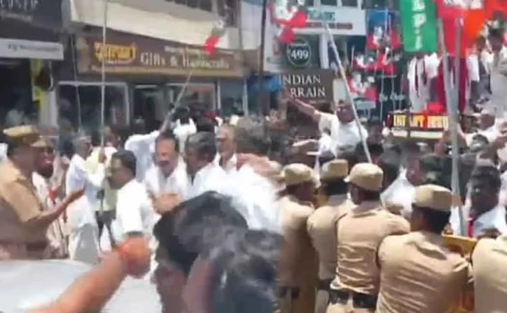 police and AIADMK pushed back when they filed their nomination papers in Utagai