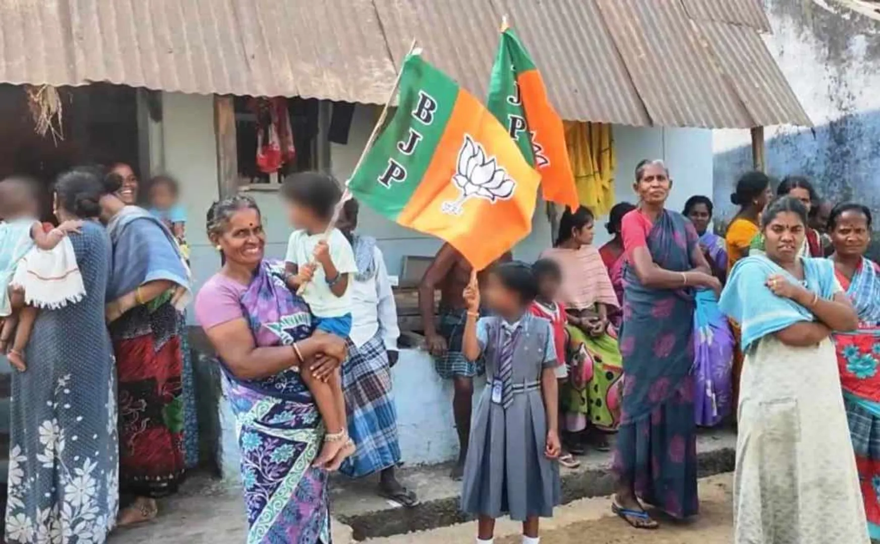 Controversy over BJP flag held by school students during Radhika campaign
