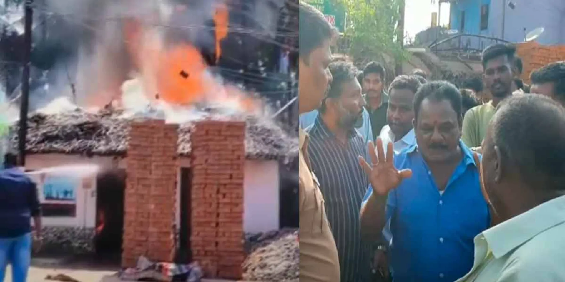BJP burst firecrackers; Two huts were destroyed by fire; People's struggle