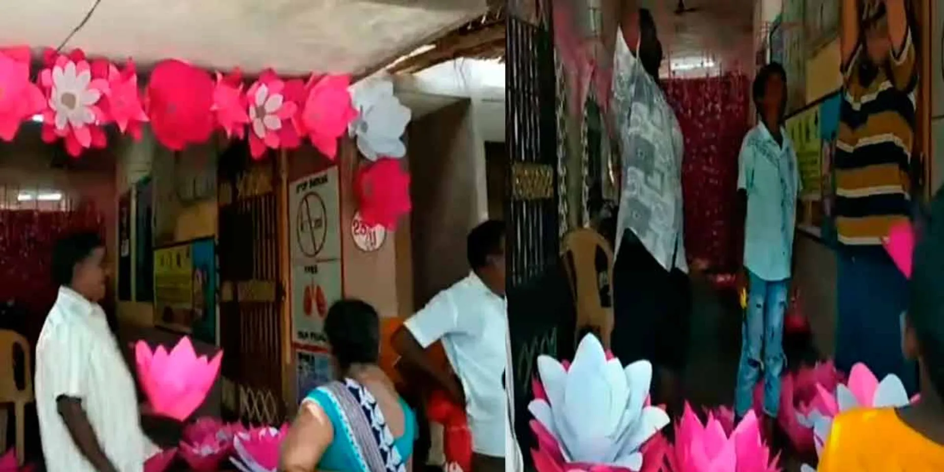 Decoration in the shape of a lotus at the polling station