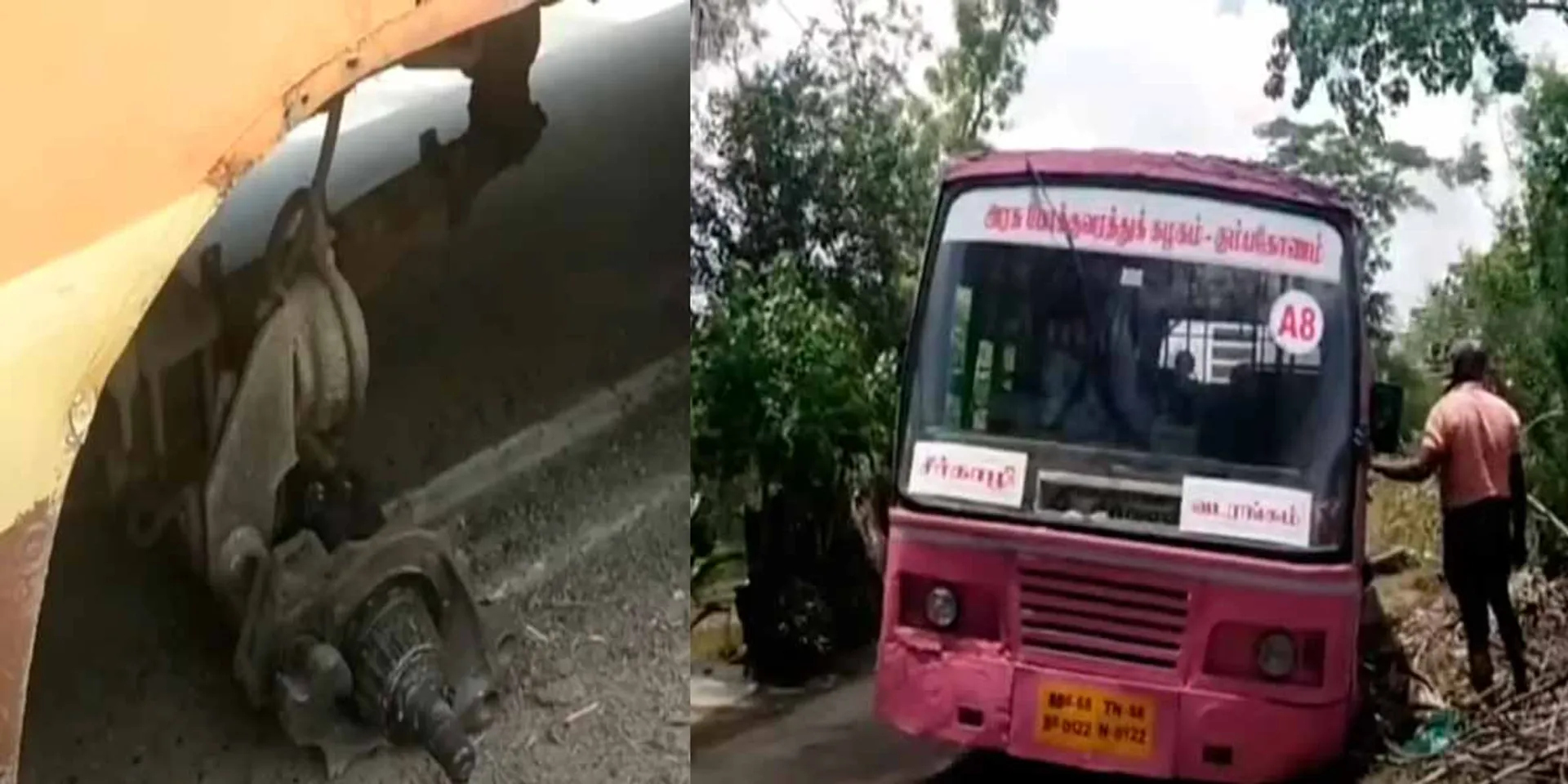  A front tire that suddenly came off; Umbrella leaning government bus
