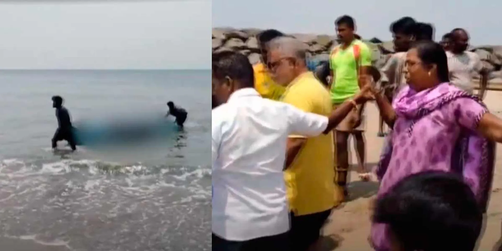 Two bodies floating in the sea; Screaming parents