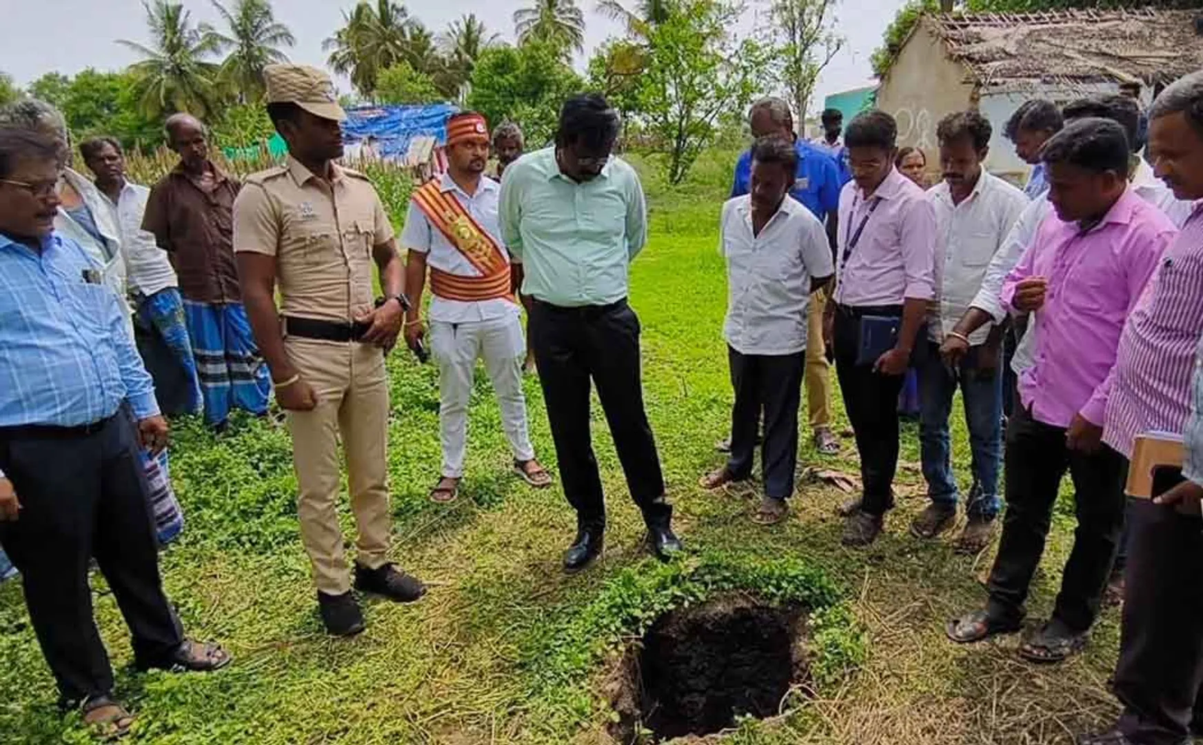 collector ordered to fence the 5 feet hole caused by fall of mysterious object