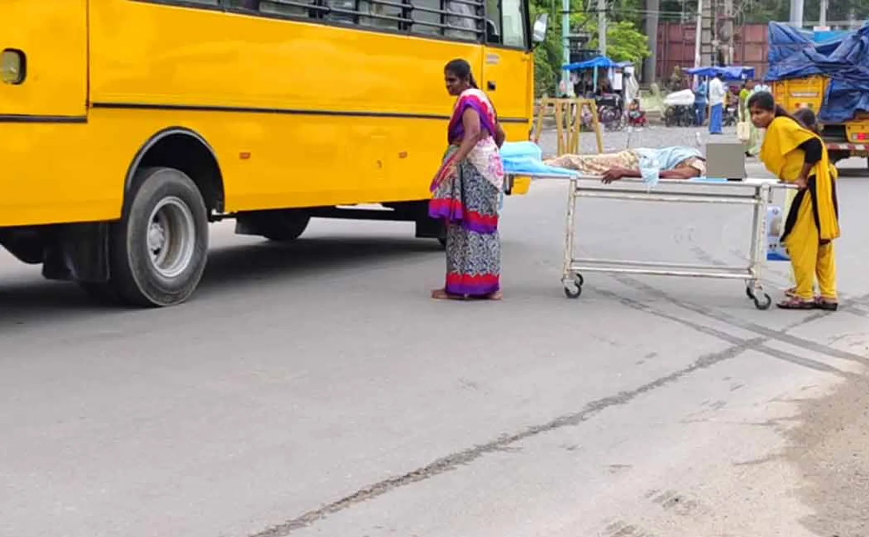 Government hospital patients crossing the road with danger