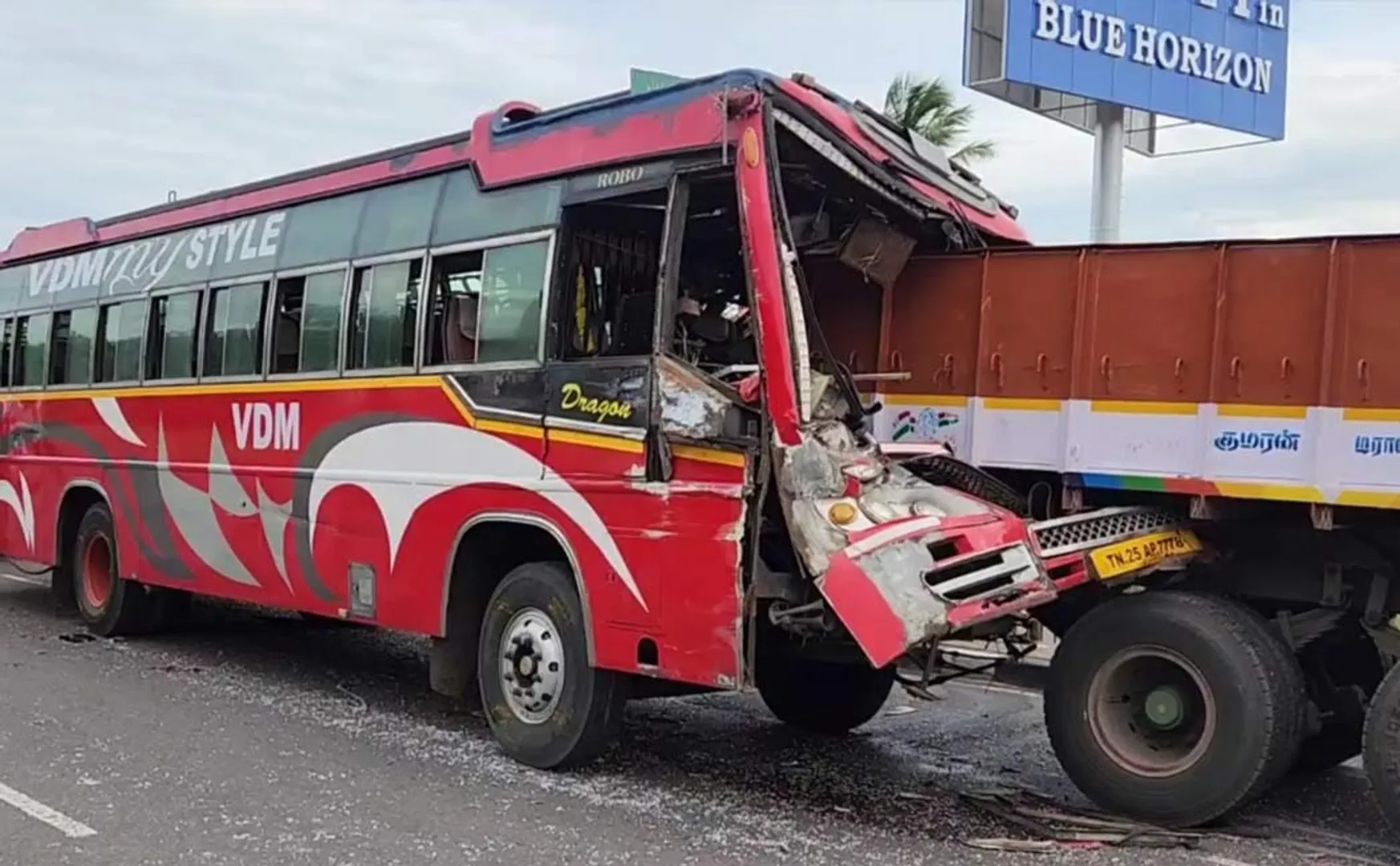 Crashing into a truck on Buses competing and trying to overtake