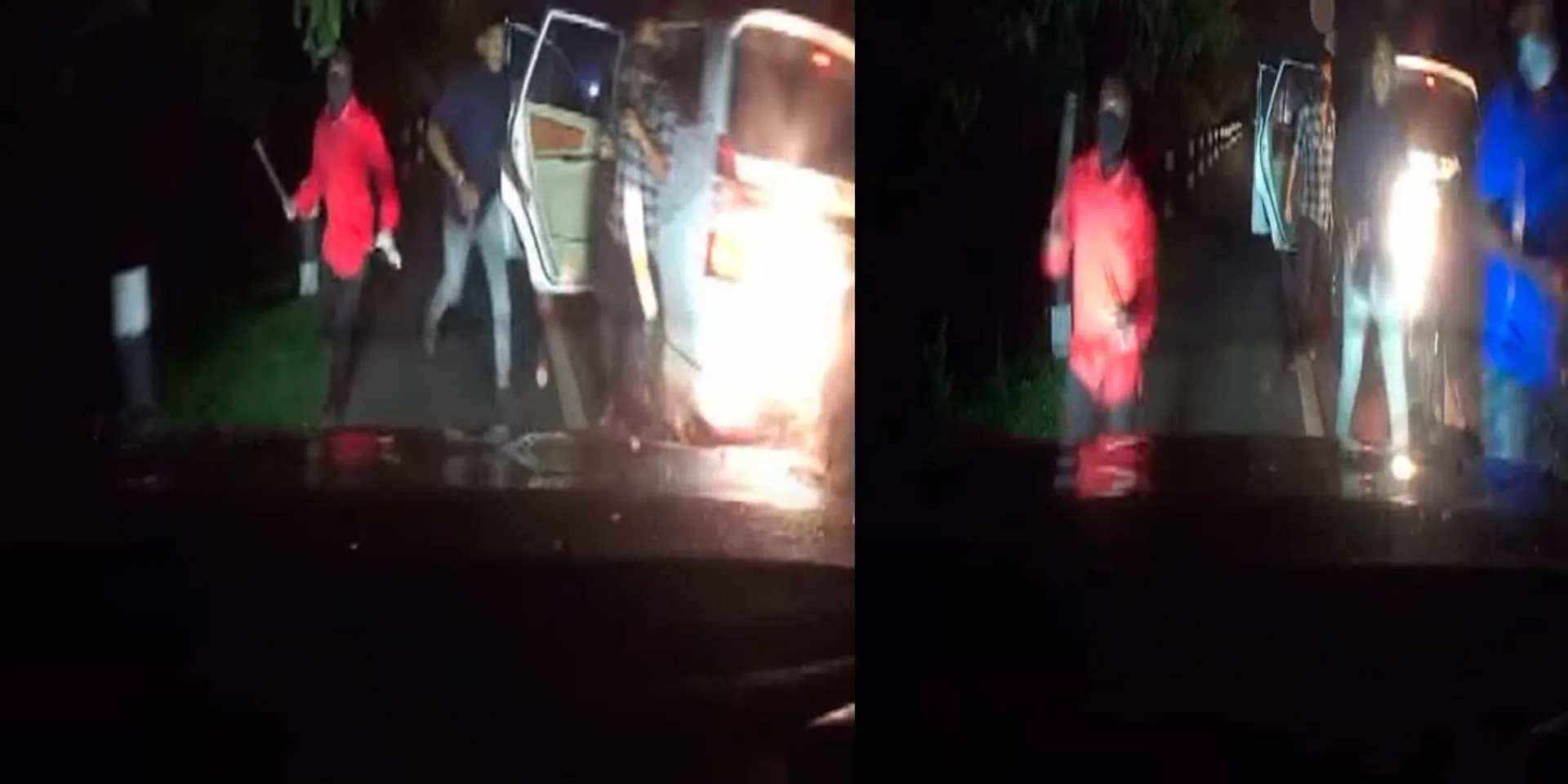 Attack by overtaking a car in the middle of the road; shokced video related to robbery attempt