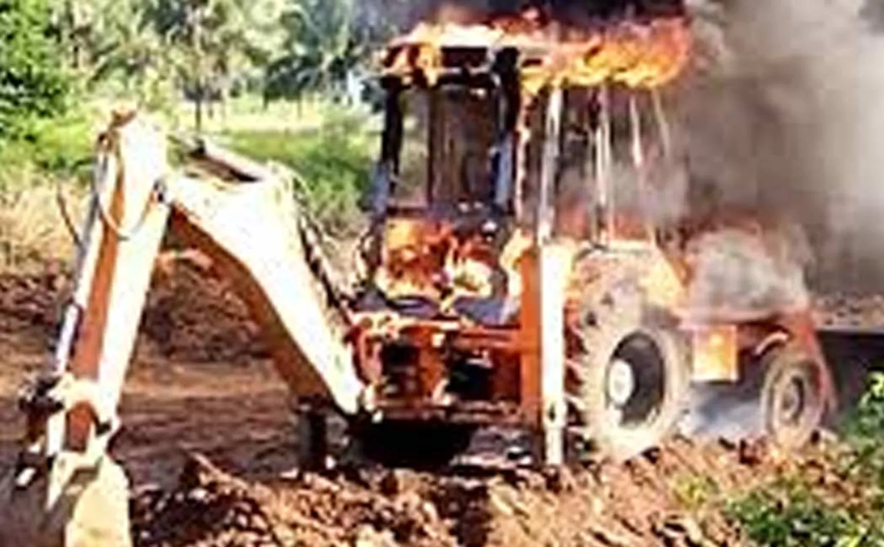 incident of JCB burning while leveling the land