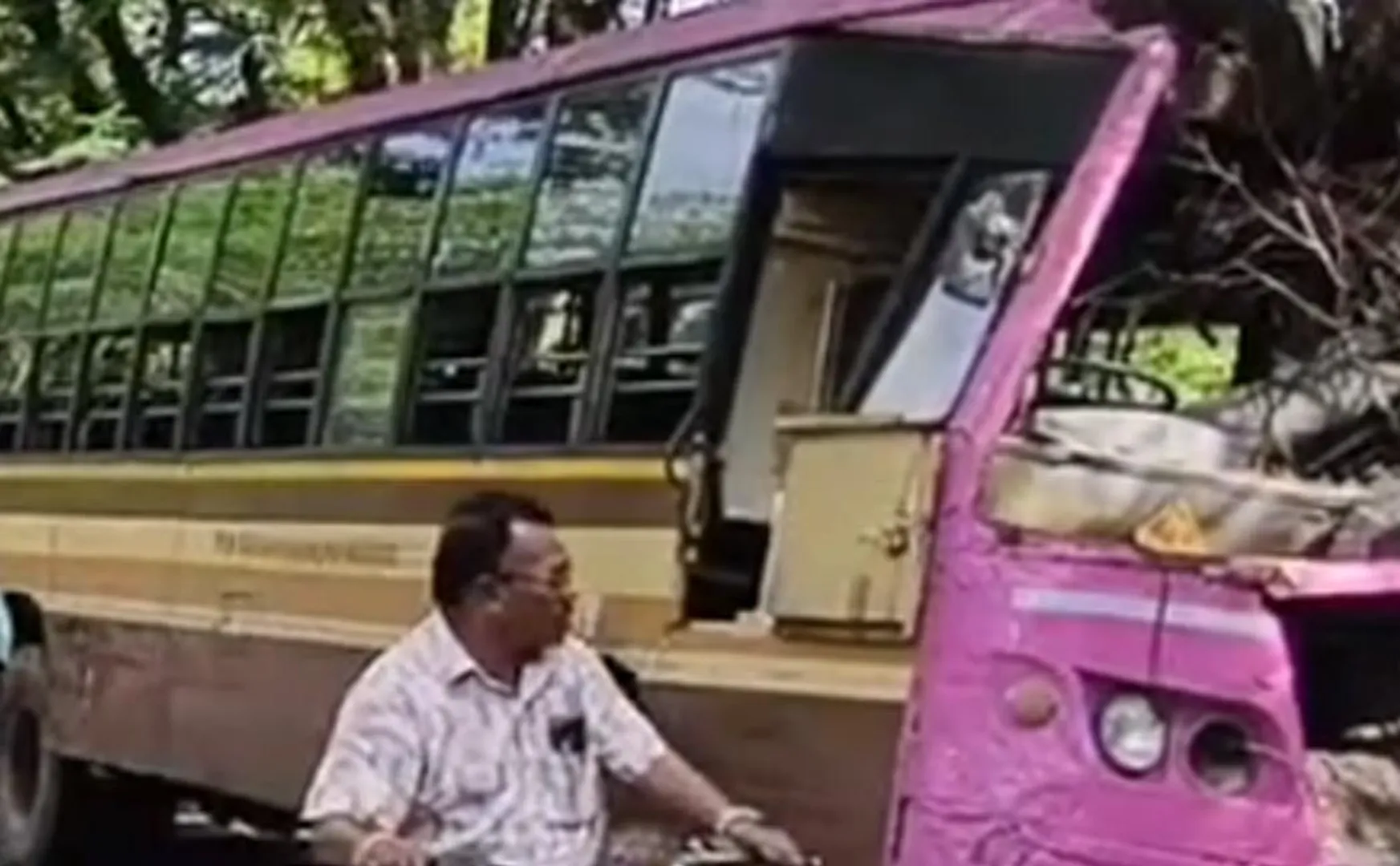 Government bus accident near Tirupattur after hitting a tamarind tree