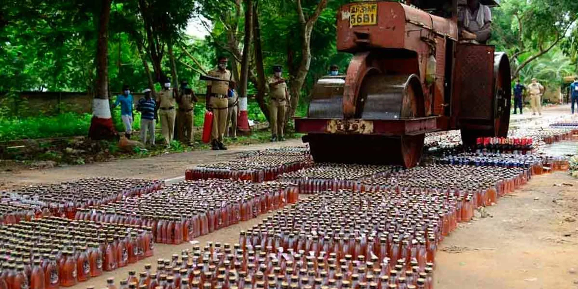 94,737 bottles of liquor destroyed by road roller