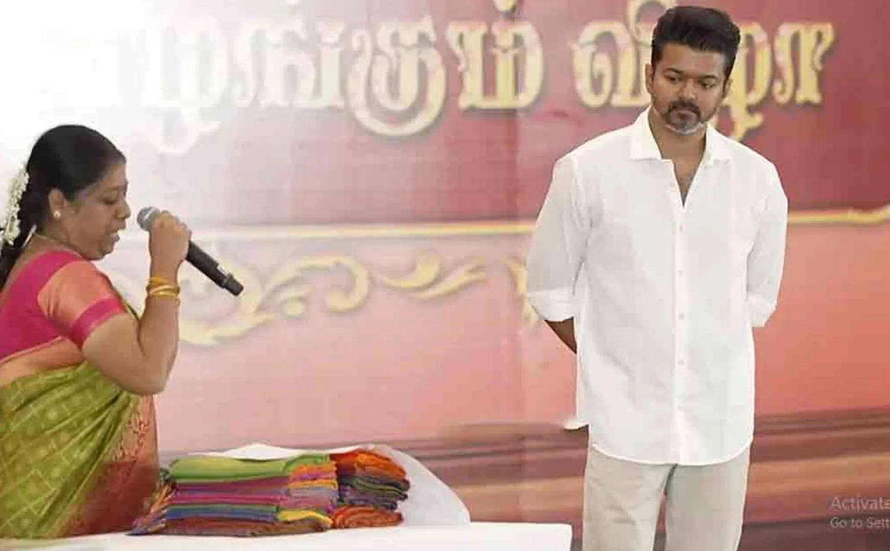 The woman who sang Vijay's praises on the stage