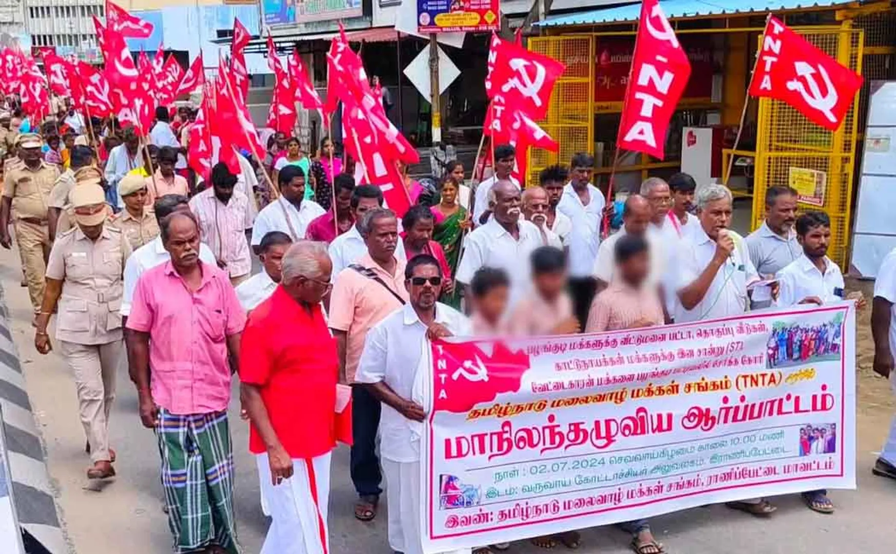 Demonstration by hill people to issue badges and certificates
