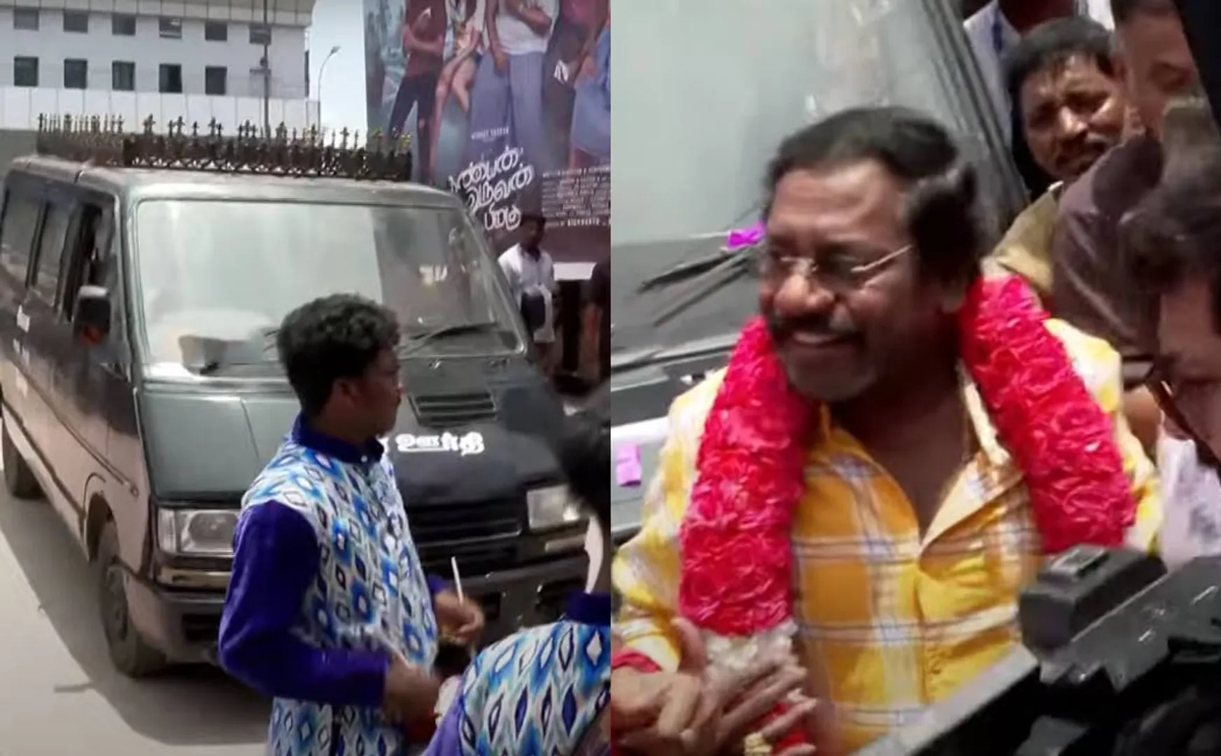 karunas came to theatre by funeral van
