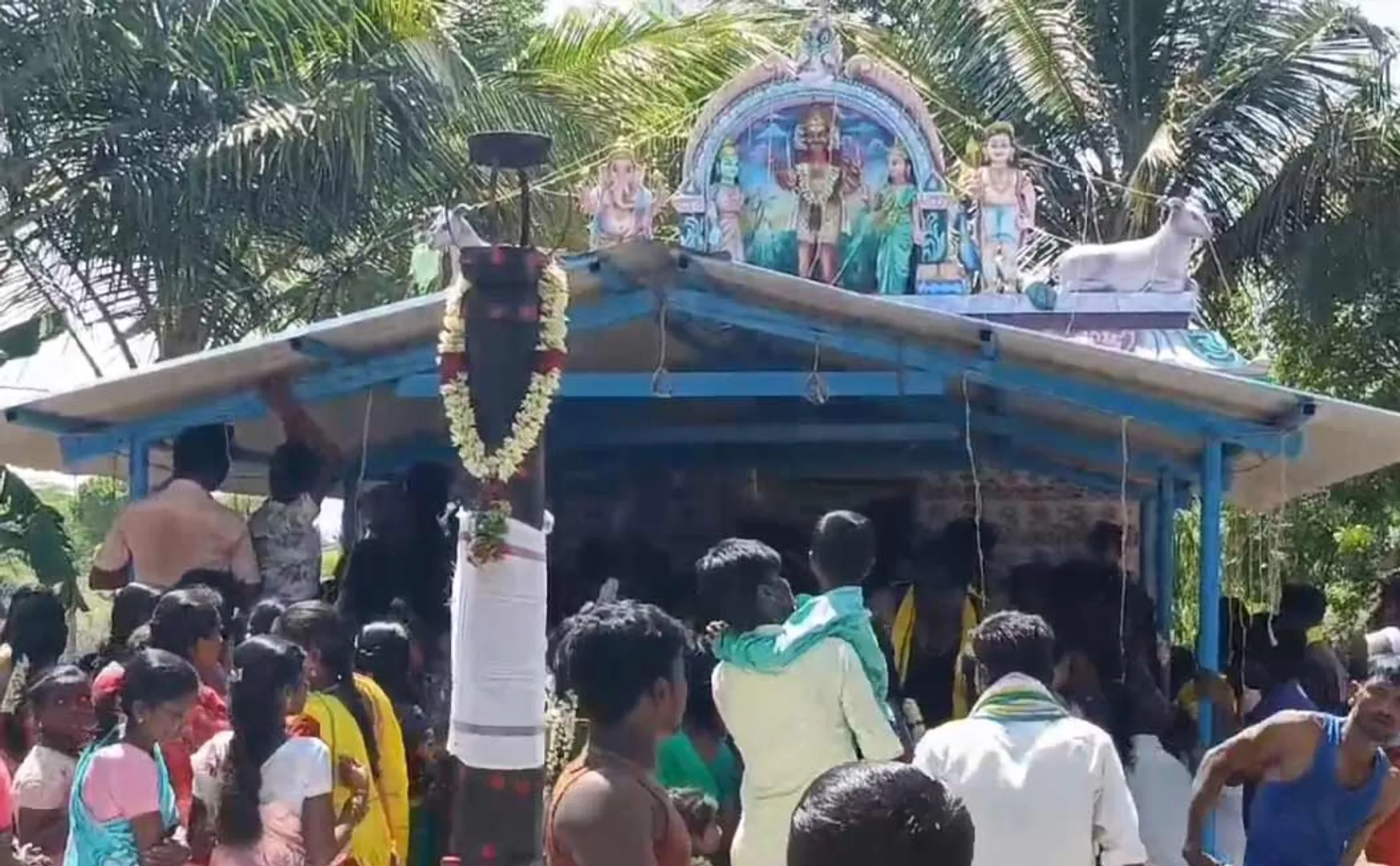 Devotees break coconuts on their heads during temple festivals
