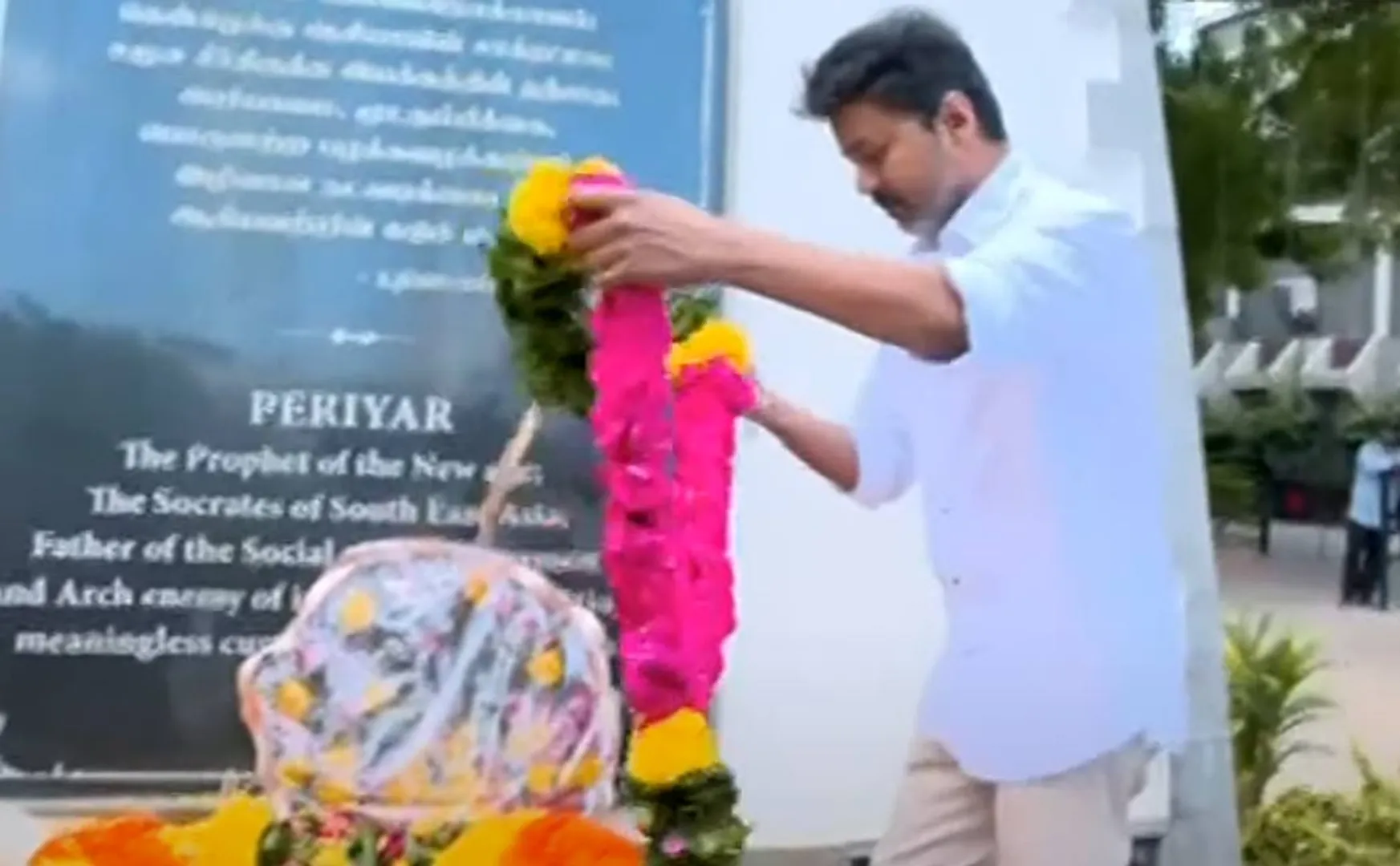 Tribute to TVK leader Vijay at Periyar Memorial