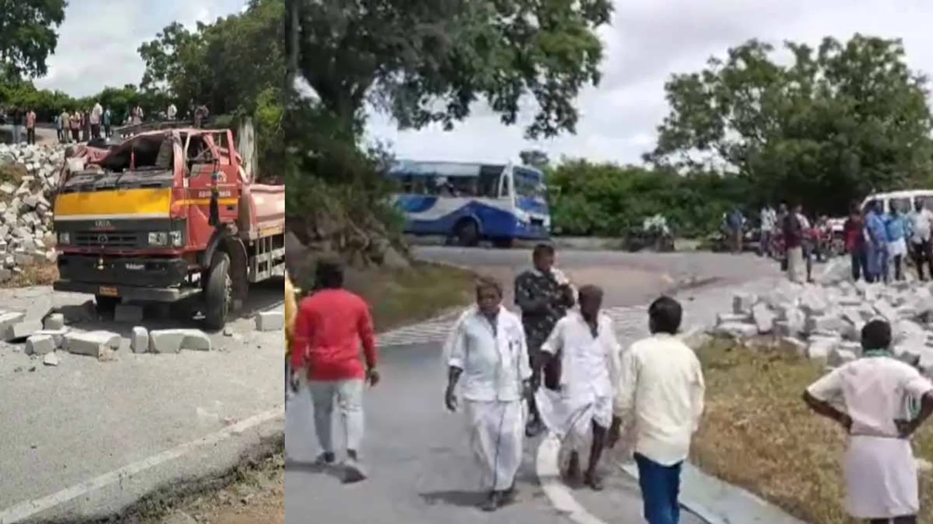 A truck carrying cement stones overturned in an accident;  3 people lost their lives