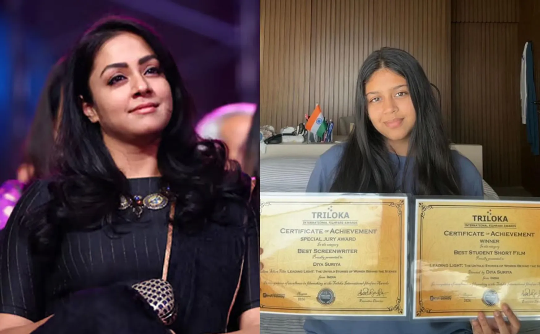 suriya jyotika daughter diya got award for his documentary film