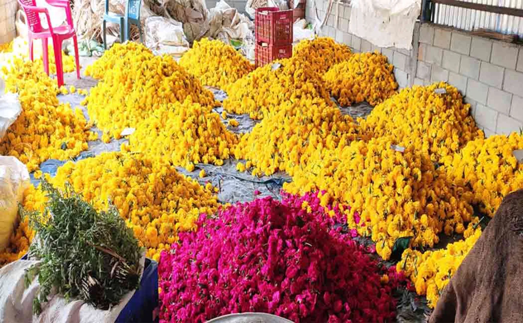 Flowers for sale ahead of Ayudha Puja