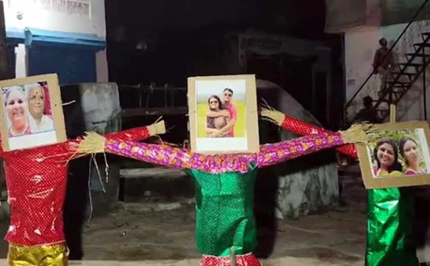 The wife burned the effigy of her husband's family