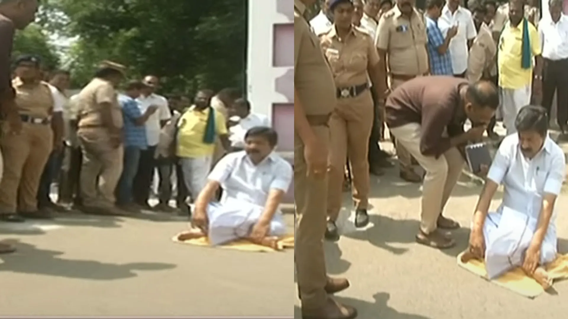  CV Shanmugam dharna by suddenly spreading a towel on the road