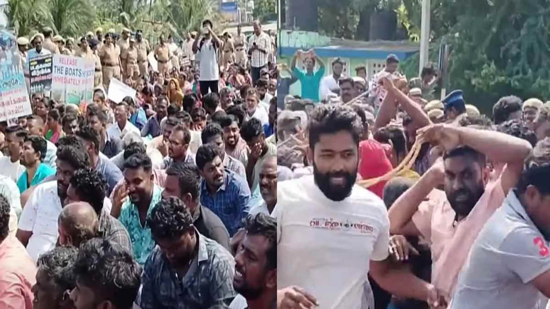  Rameswaram fishermen road blockade; police presence