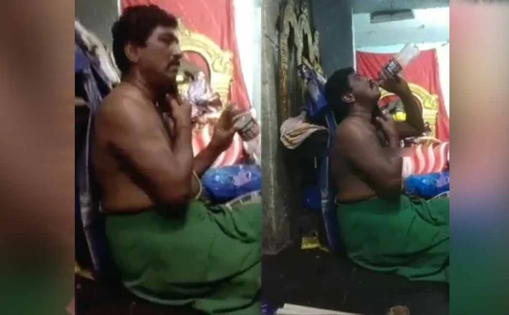  priest who drinks alcohol on his feet in the temple sanctum
