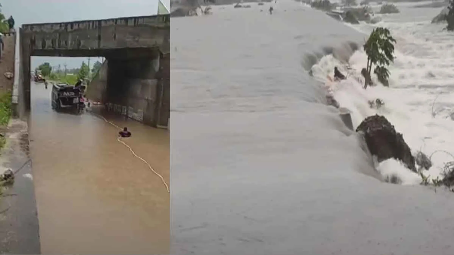 Flooding in thenpennai River; A broken footbridge