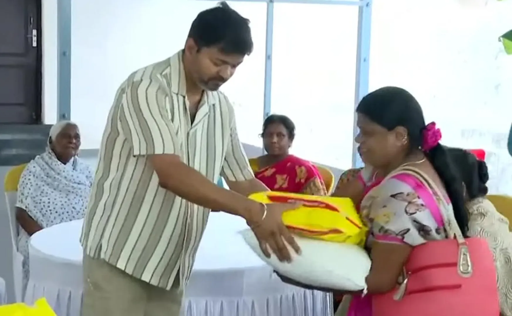 Vijay provided relief materials to the people affected by Cyclone Fenchal